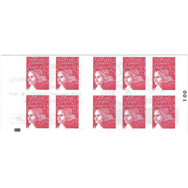 Carnet de 10 timbres Marianne de Luquet N°3419-C16a carré noir.