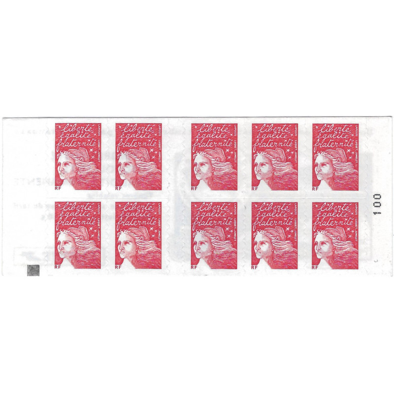 Carnet de 10 timbres Marianne de Luquet N°3419-C5a carré noir.