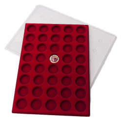 Plateau velours rouge avec couvercle pour 40 muselets de Champagne.