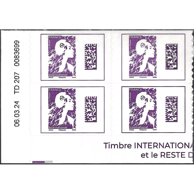 Timbre autoadhésif de France N°2360, Marianne de l'avenir LI - bloc coin daté.