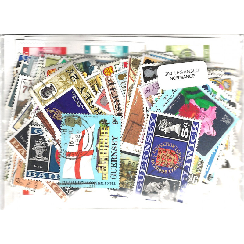 Îles Anglo-Normandes 200 timbres de collection.