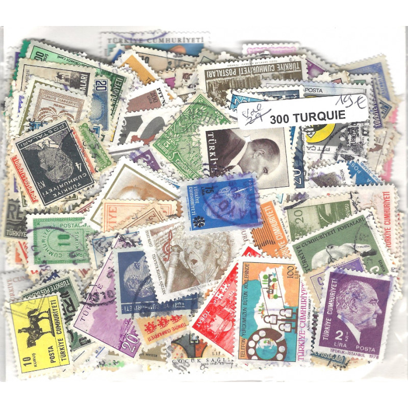 Turquie 300 timbres de collection tous différents.