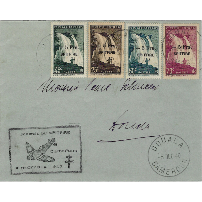 Cameroun série Spitfire oblitérés sur enveloppe avec flamme 8-12-1940.