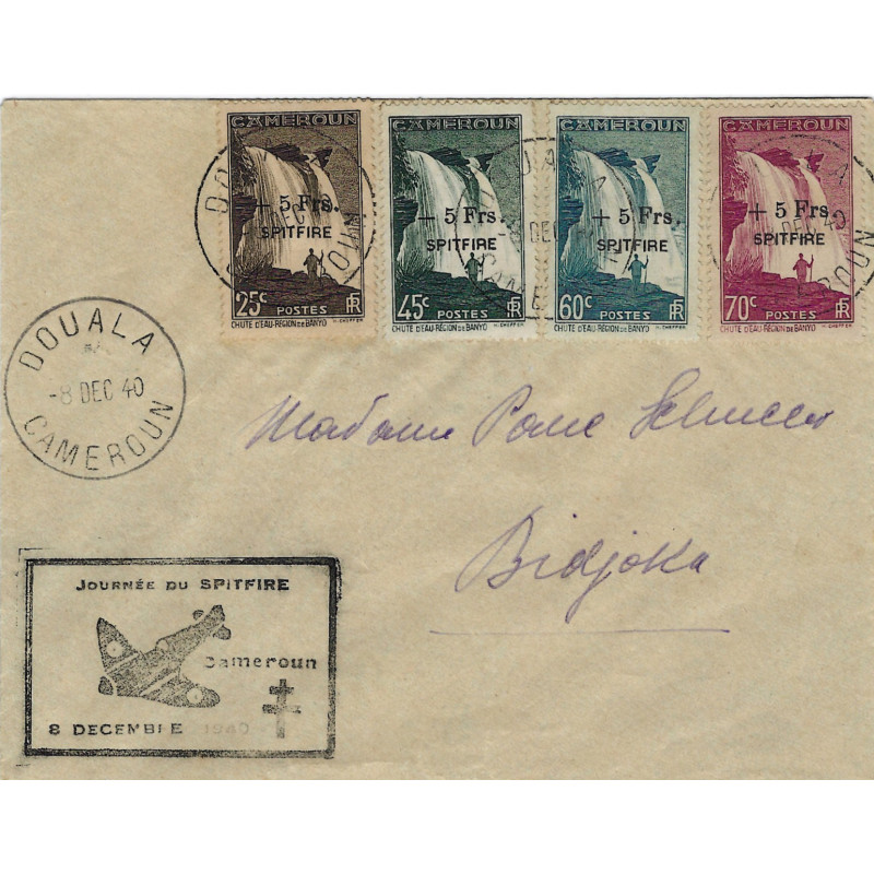 Cameroun série Spitfire oblitérés sur enveloppe avec flamme 8-12-1940.