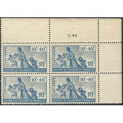 France Libre timbre N°7 œuvres de solidarité française en bloc coin daté neuf**.