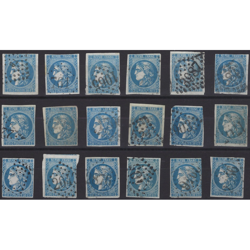Bordeaux timbre de France N°46B lot de 18 exemplaires pour étude.