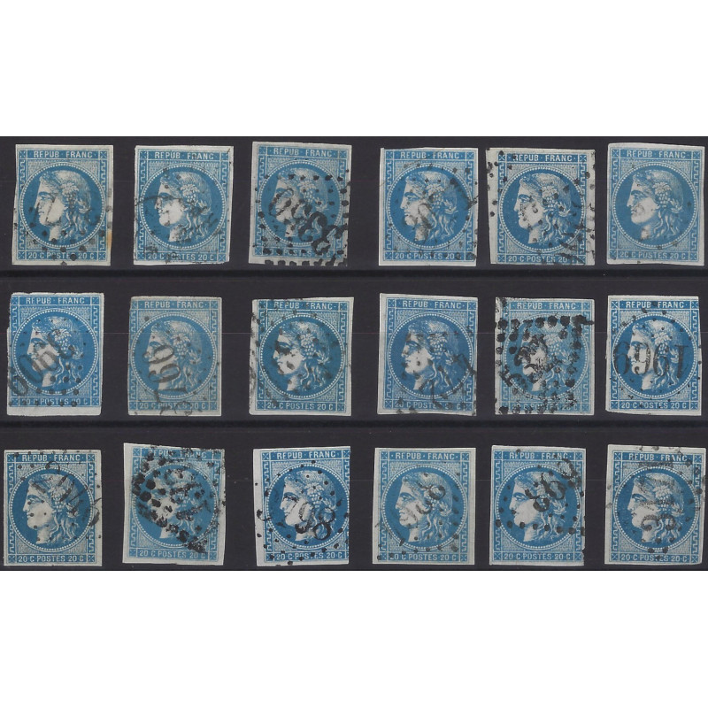Bordeaux timbre de France N°46B lot de 18 exemplaires pour étude.