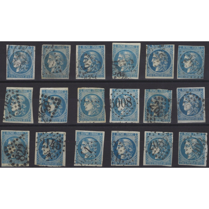 Bordeaux timbre de France N°46B lot de 18 exemplaires pour étude.