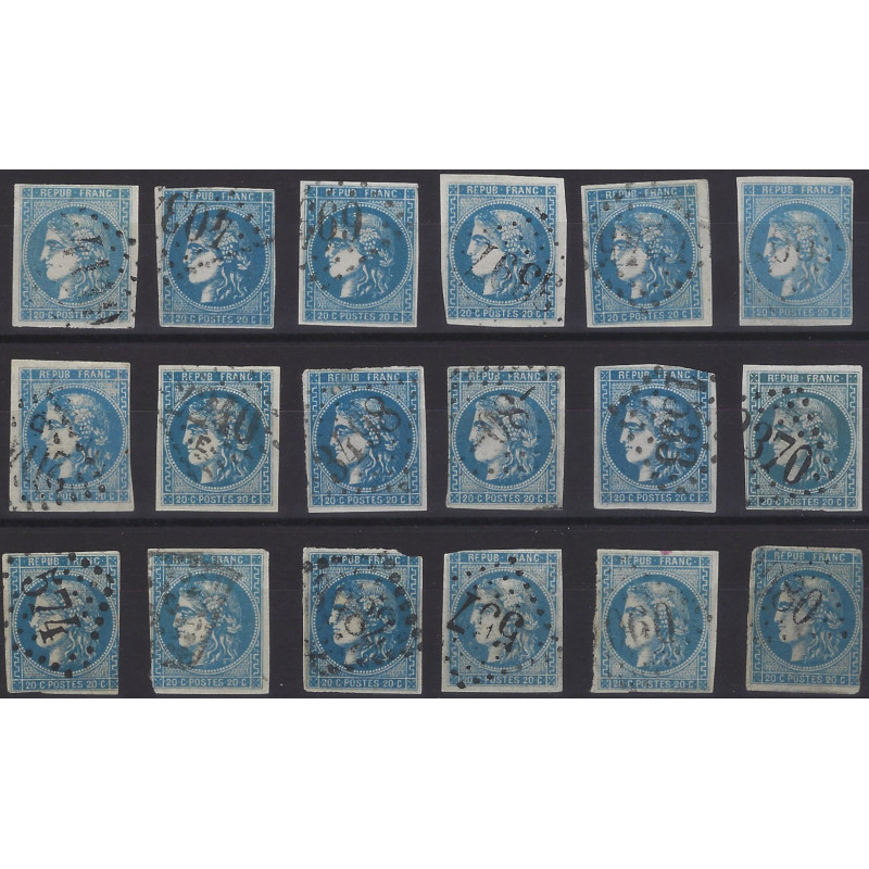 Bordeaux timbre de France N°46B lot de 18 exemplaires pour étude.