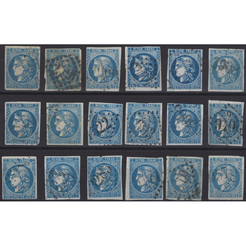 Bordeaux timbre de France N°46B lot de 18 exemplaires pour étude.