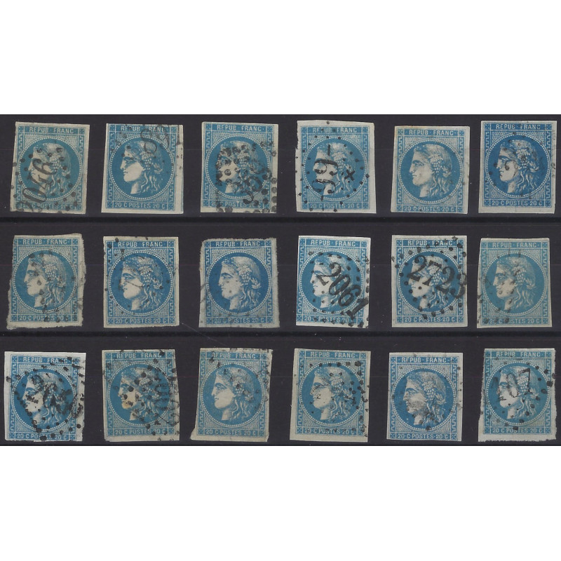 Bordeaux timbres de France N°46B lot de 18 exemplaires pour étude.