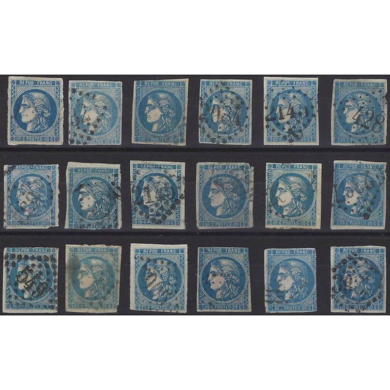 Bordeaux timbre de France N°45-46 lot de 18 exemplaires pour étude.