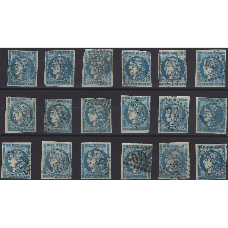 Bordeaux timbre de France N°45 lot de 18 exemplaires pour étude.