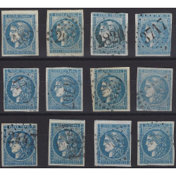 Bordeaux timbre de France N°45C lot de 12 exemplaires pour étude.