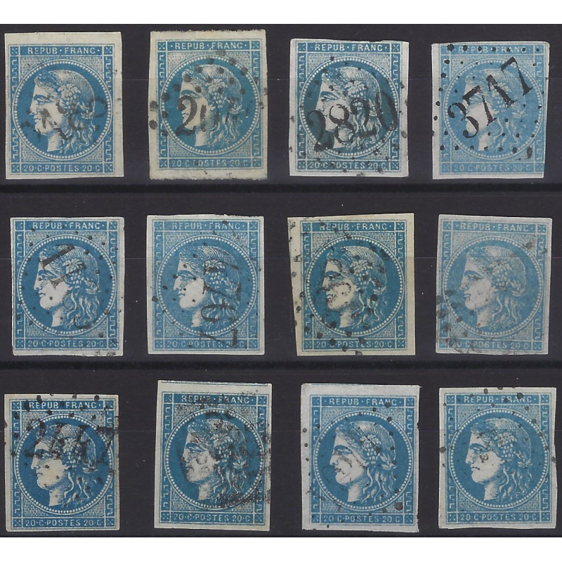 Bordeaux timbre de France N°45C lot de 12 exemplaires pour étude.