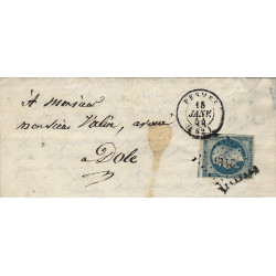 Présidence timbre de France N°10 oblitéré PC 2416 sur pli de Pesmes 1854.