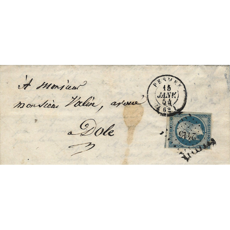 Présidence timbre de France N°10 oblitéré PC 2416 sur pli de Pesmes 1854.