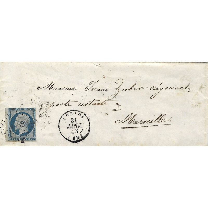 Présidence timbre de France N°10 oblitéré PC 1762 sur enveloppe de Loriol 1853.