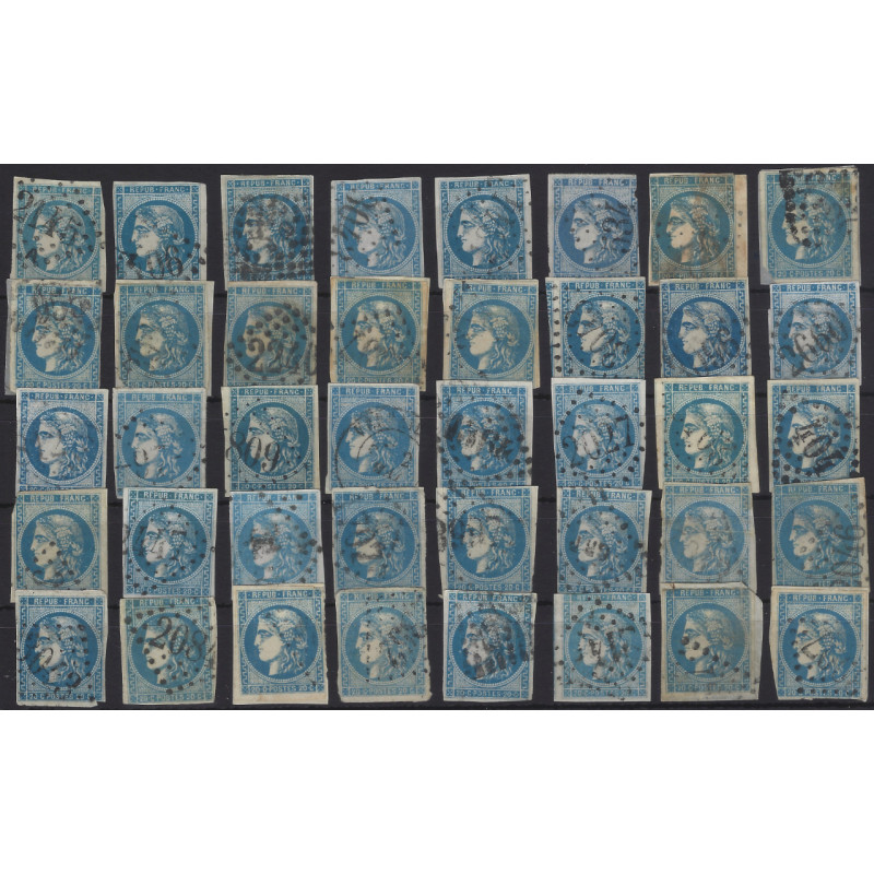 Bordeaux timbres de France N°45-46 lot de 40 exemplaires pour étude.