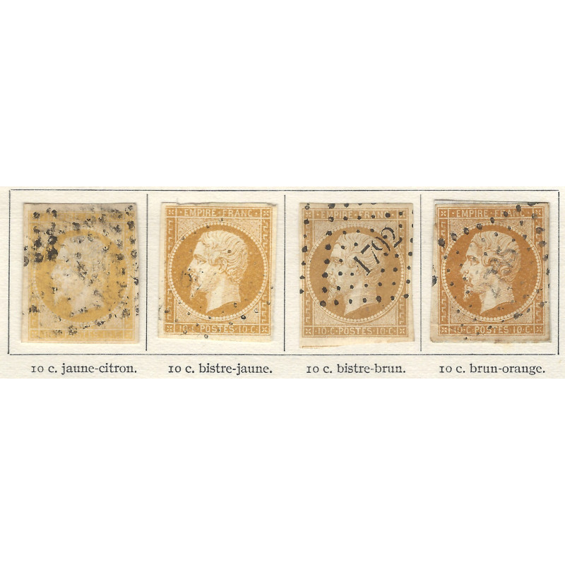 Empire timbre de France N°13A lot de 4 nuances de couleur.
