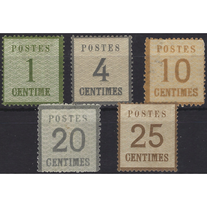 Timbres d'Alsace Lorraine lot de 5 exemplaires réimpression burelage renversé.