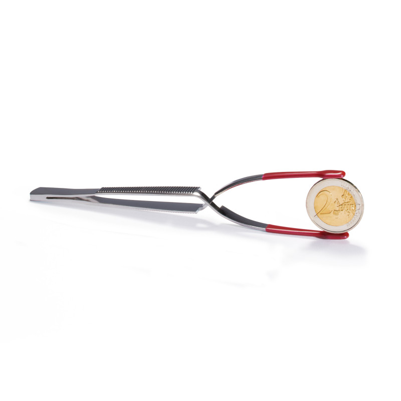Pincette professionnelle plastifiée pour manipuler les pièces de monnaie.