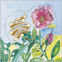 Feuillet de 12 timbres olfactifs Cœur Fragonard Rose de Mai neuf**.
