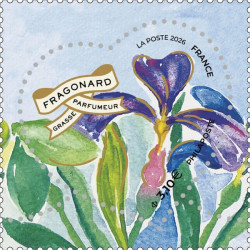 Feuillet de 12 timbres olfactifs Cœur Fragonard Iris neuf**.