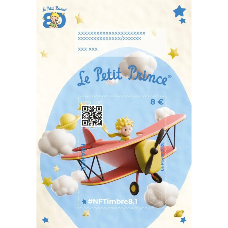 Feuillet crypto NFTimbre8.1 Le Petit Prince et l'avion.
