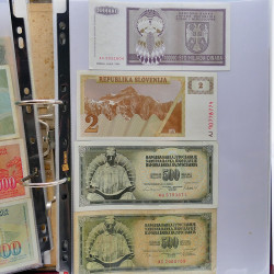 Collection billets de banque tous pays neufs et anciens en un album.