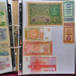 Collection billets de banque tous pays neufs et anciens en un album.