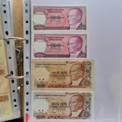 Collection billets de banque tous pays neufs et anciens en un album.