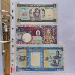 Collection billets de banque tous pays neufs et anciens en un album.