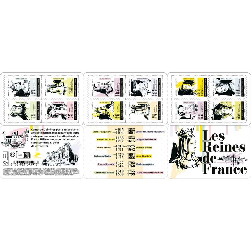 Timbres autoadhésifs de France N°2682-2693, Les Reines de France.