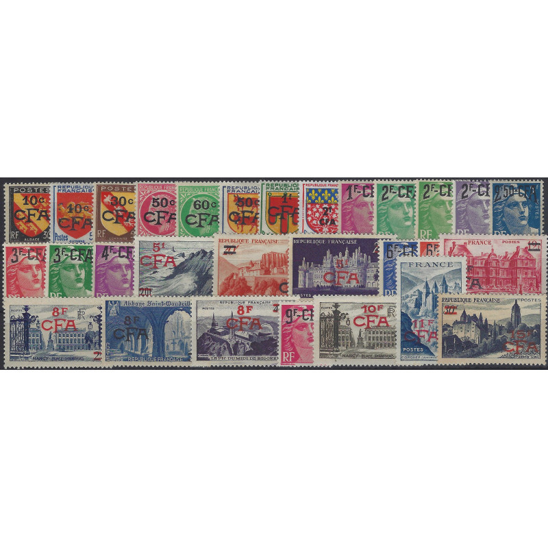 La Réunion surcharge CFA timbres N°281-306 série neuf**.