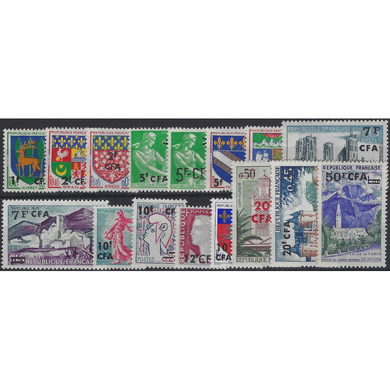 La Réunion surcharge CFA timbres N°342-352A série neuf**.