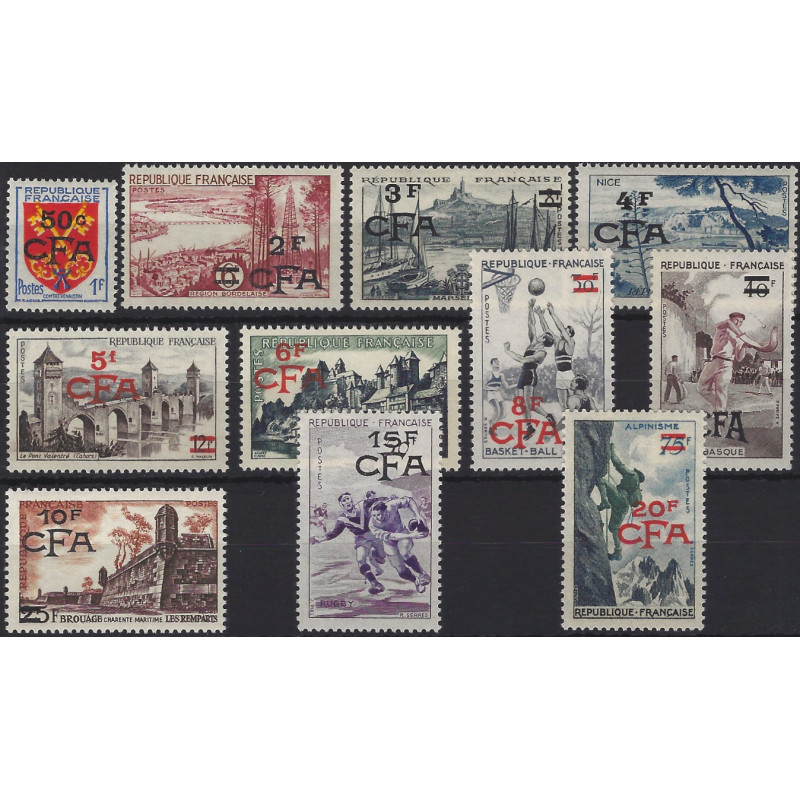 La Réunion surcharge CFA timbres N°320-330 série neuf**.