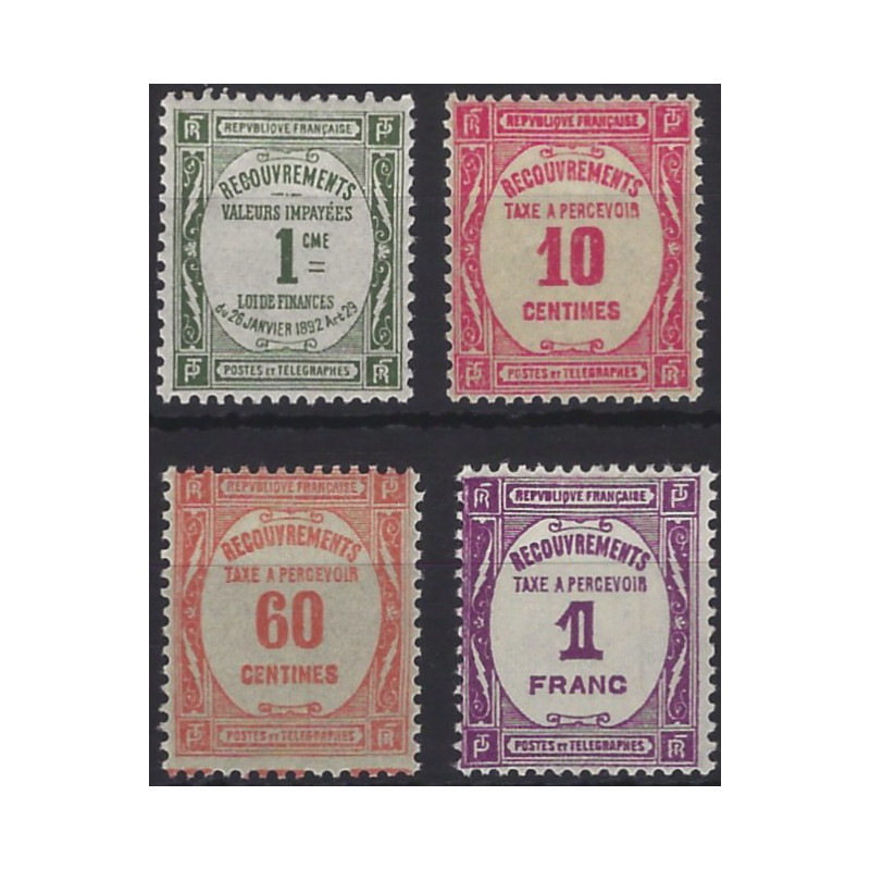 Timbres taxe de France recouvrements lot de 4 timbres neufs**.