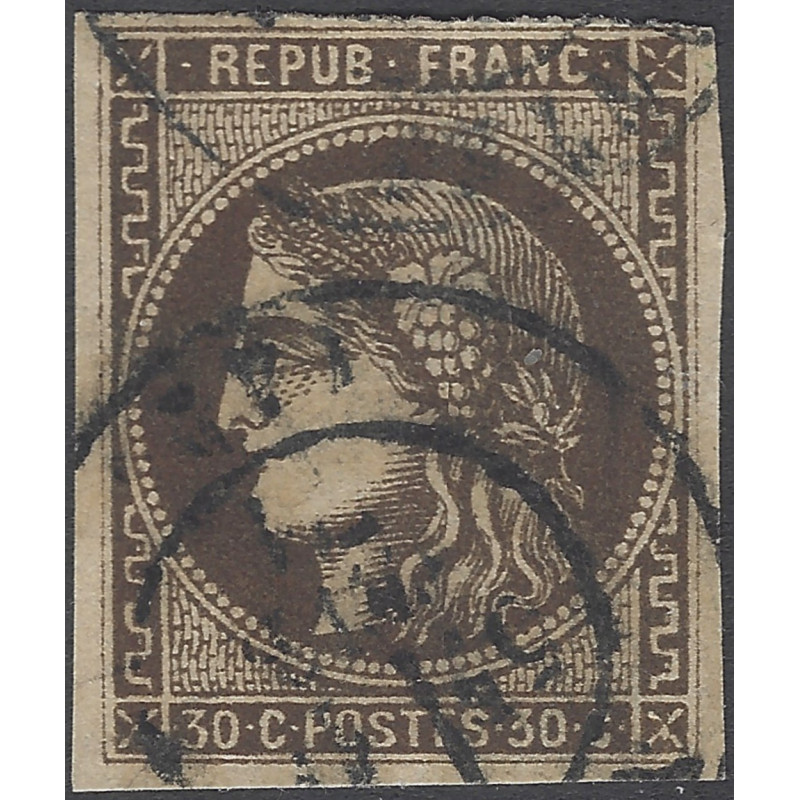 Bordeaux timbre de France N°47j brun très foncé oblitéré cachet à date T17.