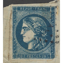 Bordeaux timbre de France N°45Ce bleu acier oblitéré sur fragment.