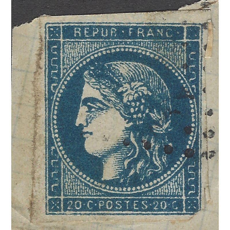 Bordeaux timbre de France N°45Ce bleu acier oblitéré sur fragment.