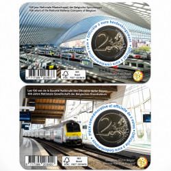 2 euros Belgique 2026 coincard BU - 100 ans des chemins de fer, les deux versions.