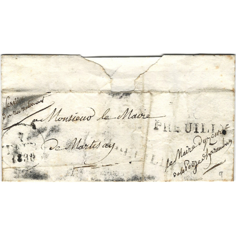 Marque postale 36 PREUILLY sur pli signé de René Louis de La Poëze d'Harambure.