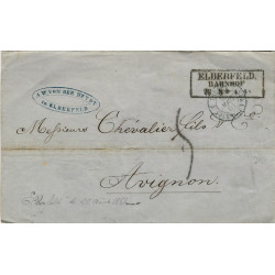 Marque d'entrée N°1022 Prusse 3 Valenciennes 27-8-1861 sur pli d'Elberfeld.