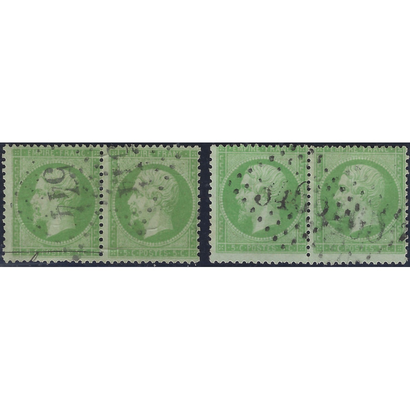 Empire dentelé timbre de France N°20 lot de 2 paires oblitérés.