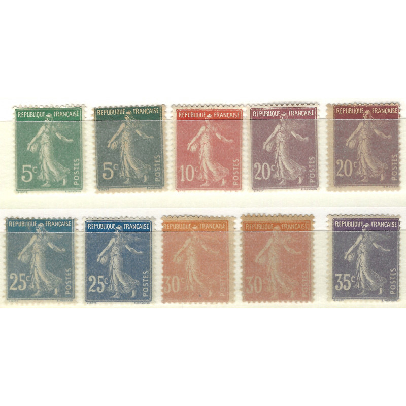Semeuse timbres de France N°137-142 lot de 10 valeurs neufs.