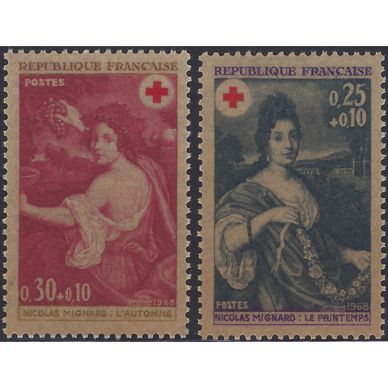 Croix-Rouge timbres de France N°1580-1581 tirage spécial sur bristol série neuf**, R.
