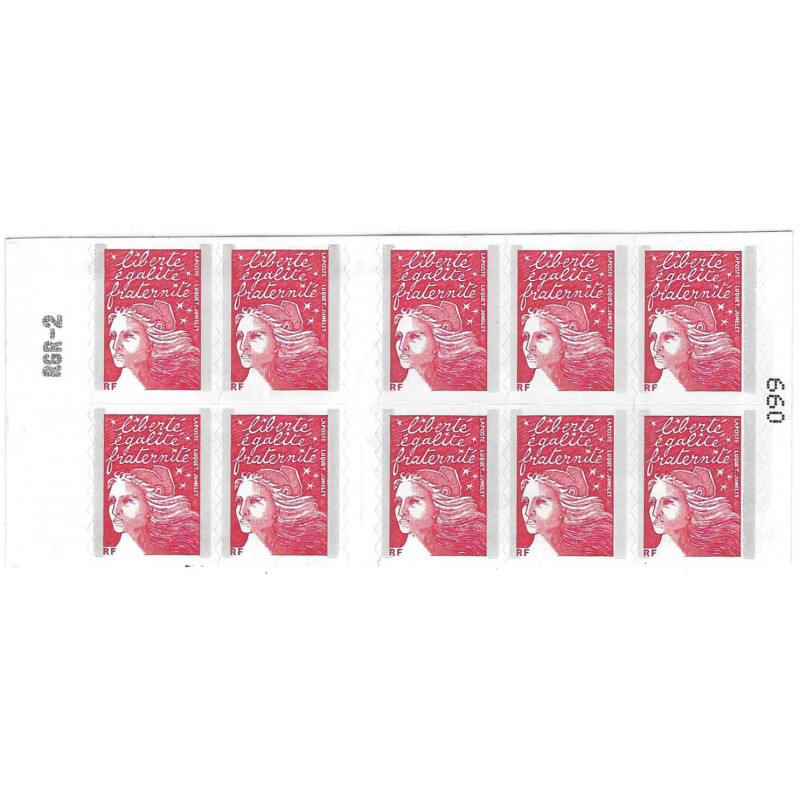 Carnet de 10 timbres Marianne de Luquet N°3419-C7 variété bandes phosphorescentes grises.