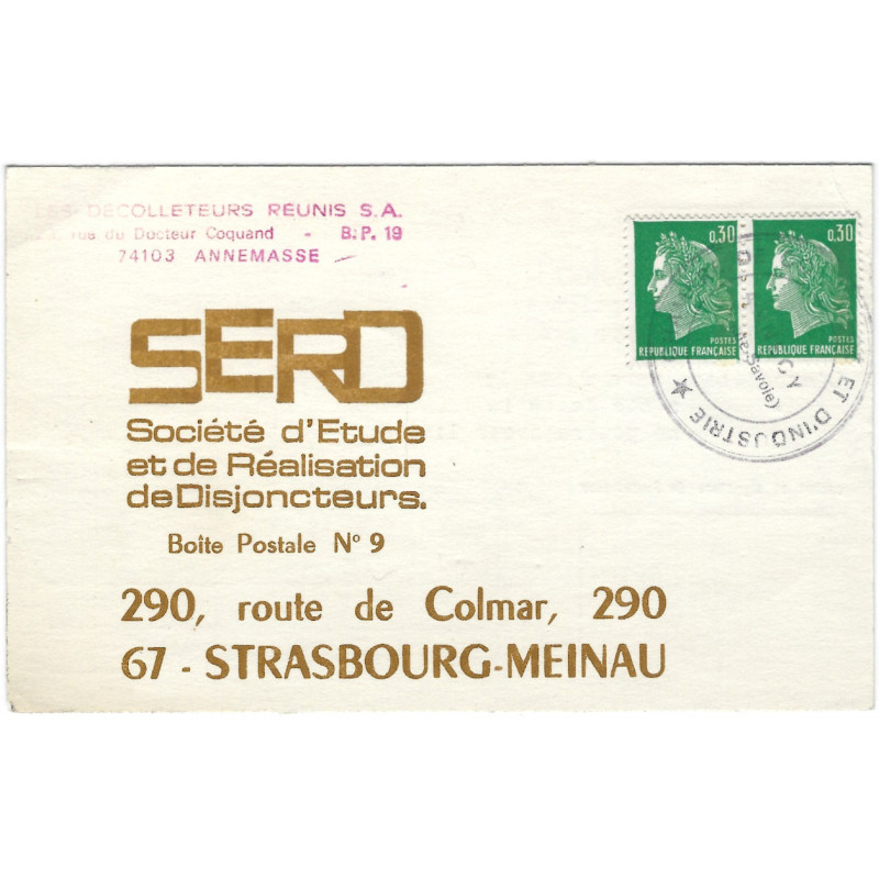 Cachet Chambre de Commerce - Grève des PTT juillet 1974 sur carte réponse.