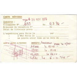 Cachet Chambre de Commerce - Grève des PTT juillet 1974 sur carte réponse.